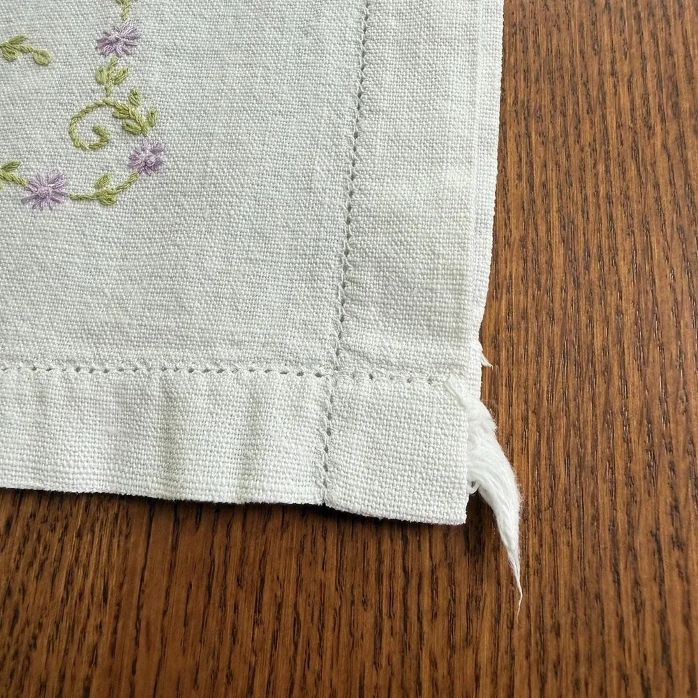 Vtg Embroidered Crochet Dresser Scarf Table Runner Rectangle Flower 38